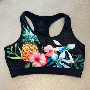 WAVE LIFE women small TROPICAL JUNGLE SPORT BRA stretch hibiscus pineapple